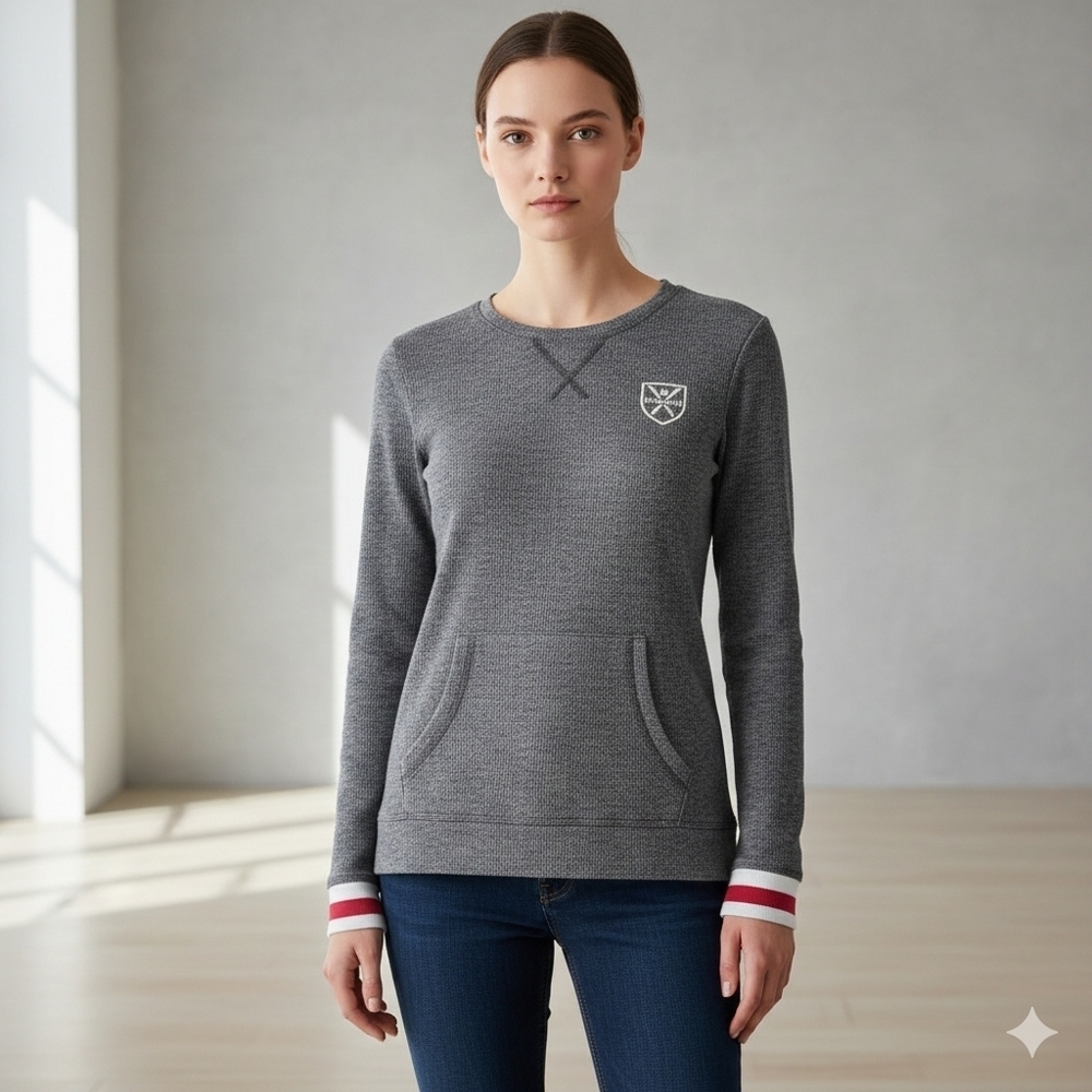 Canadiana Women's Minimalist Loungewear Grey Waffle Knit Pullover Size Medium